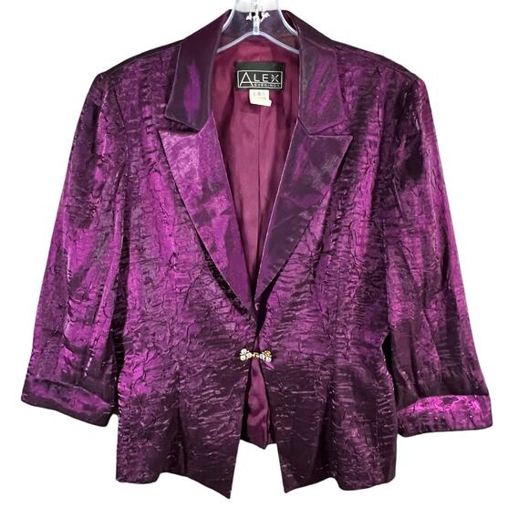 Alex Evenings Vintage Blazer Jacket Women 8 Purple Crinkled Cocktail Whimsygoth - Picture 2 of 15